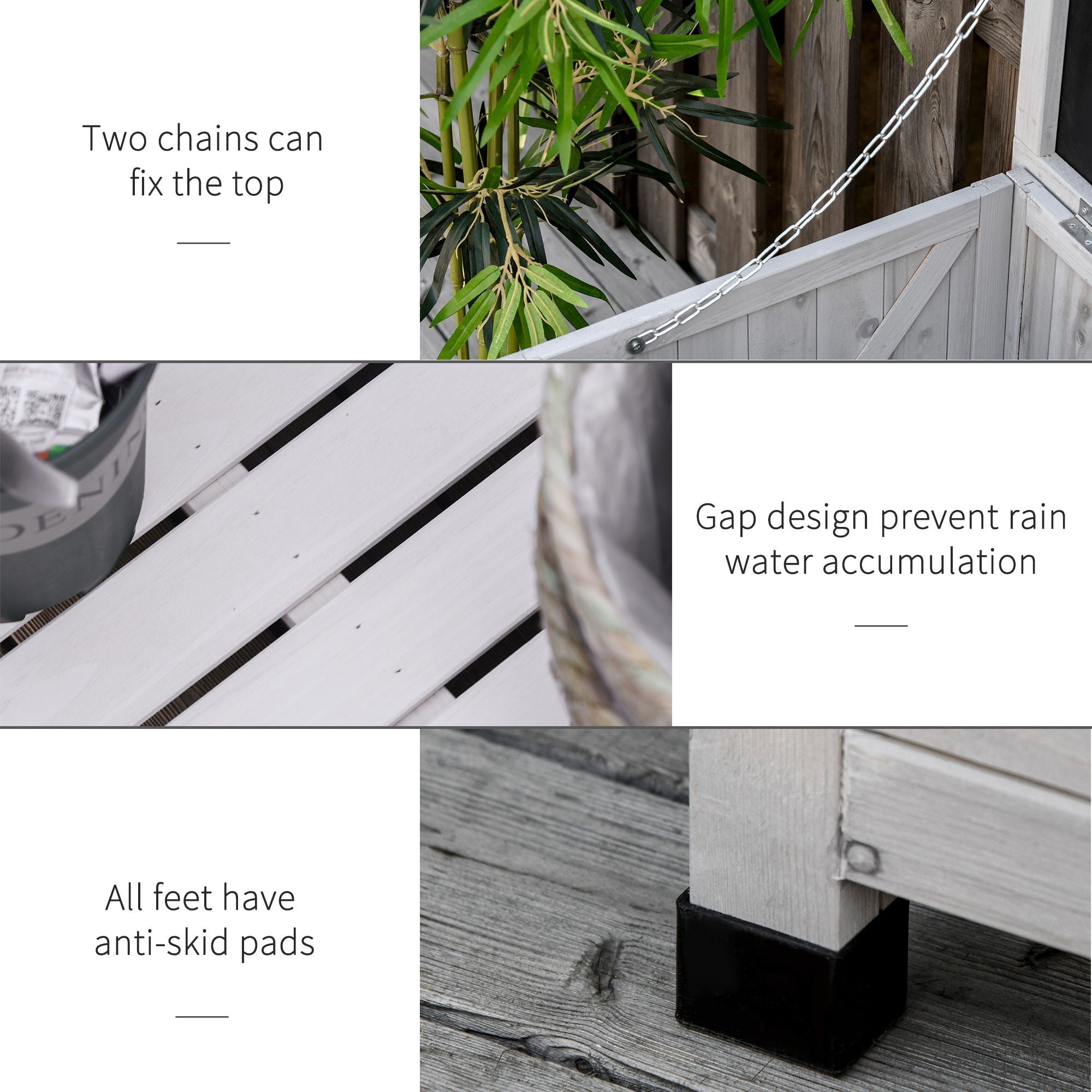 75 Gallon Wooden Deck Box, Outdoor Storage Container With Aerating Gap & Weather-Fighting Finish - Gray