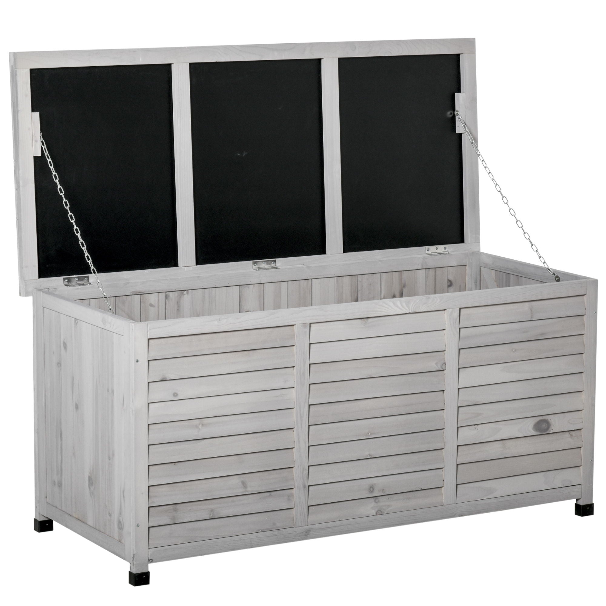 75 Gallon Wooden Deck Box, Outdoor Storage Container With Aerating Gap & Weather-Fighting Finish - Gray