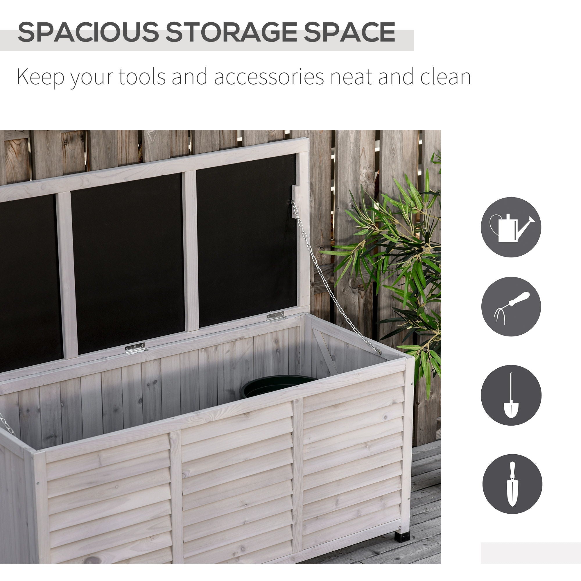75 Gallon Wooden Deck Box, Outdoor Storage Container With Aerating Gap & Weather-Fighting Finish - Gray