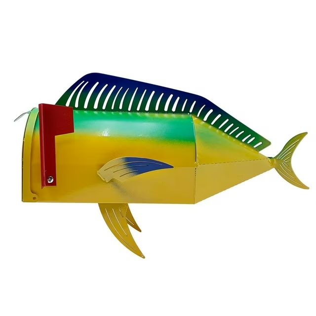 Fish Mailbox for Outside of Residential Home, Rural Mailbox Constructed of Metal with a Plastic Overmold, UV Resistant